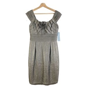 NWT London Times Glittering Tiered Cocktail Dress Sheath Sleeveless Tan Sz 8